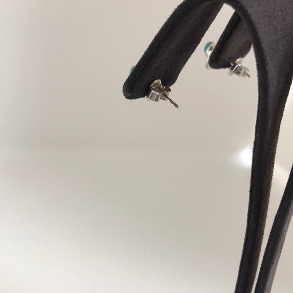 Sterling Silver & Turquoise Button Earrings - Picture 3 of 4